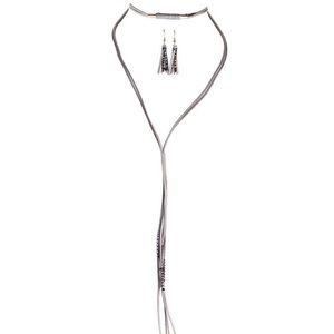 Grey Sueded Layered High Low Choker Necklace Set